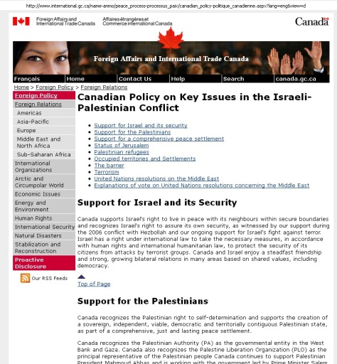 Canadian Policy on Key Issues in the Israeli-Palestinian Conflict: Cached 11Aug2011