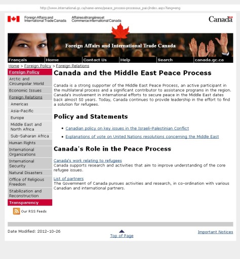 Canada and the Middle East Peace Process: Cached 26Apr2013