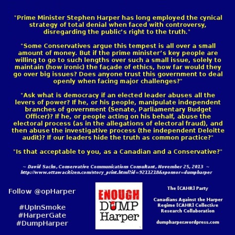 CENSORED Op-Ed: Stephen Harper puts Conservatives in a bind By David Sachs, Ottawa Citizen November 25, 2013